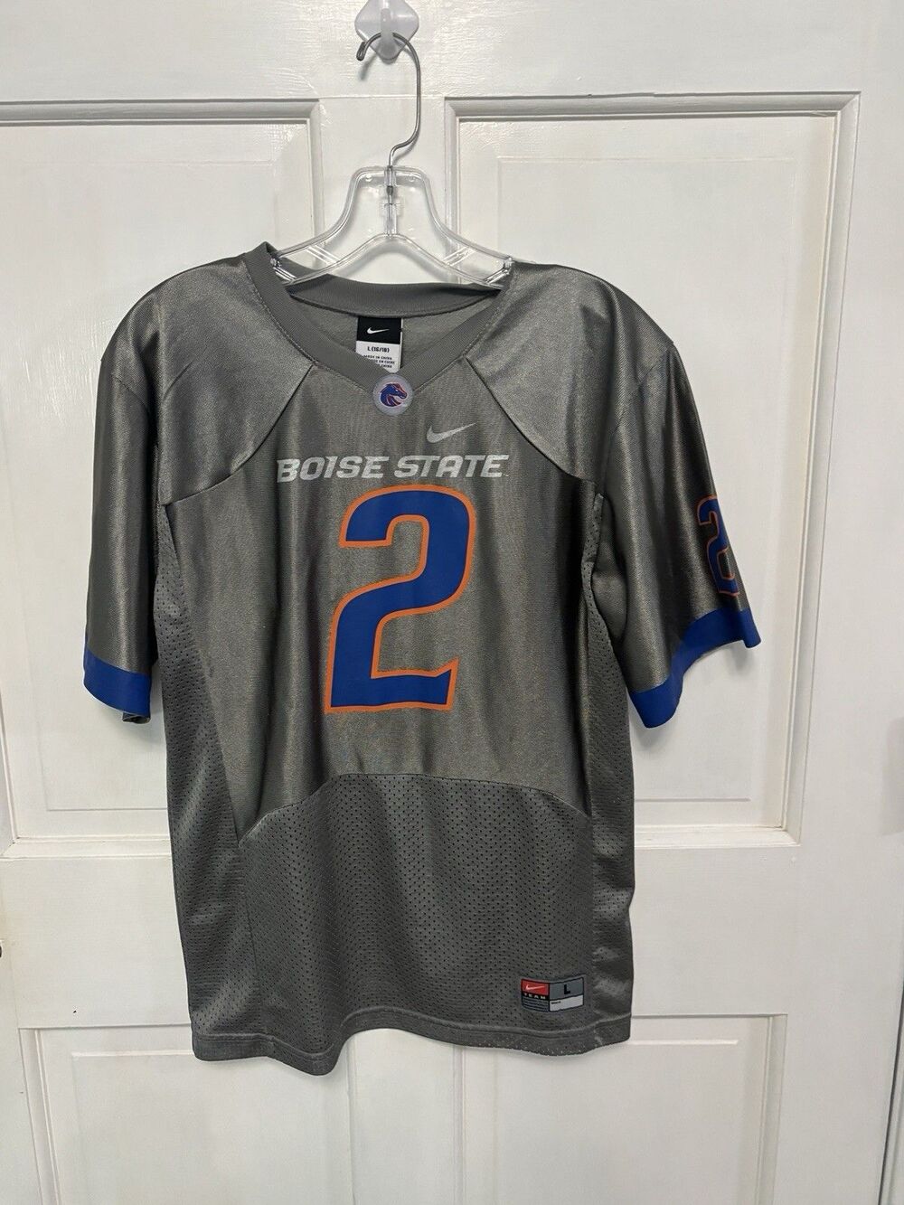Youth Nike Grey Boise State Bronco Ashton Jeanty Jersey Kids L #2 Screen-printed